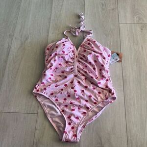 Shade & Shore Women's Halter Shirred Plunge Neck Medium Coverage One Piece Swims